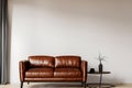 Living room. Living room with leather armchair on empty wall background. Royalty Free Stock Photo