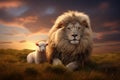 Beyond Predation: Lion and Lamb Commune Harmoniously, Signifying the Healing Power of Divine Promise and Hope