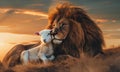 Messianic Prophecy Fulfilled: Lion and Lamb Rest Side by Side, Portraying the Peaceful Kingdom Foretold in Isaiah