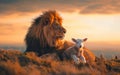 Divine Harmony: Lion and Lamb Together in Peaceful Unity, Reflecting the Messianic Promise of Isaiah 11:6