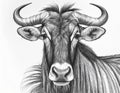 Pencil drawing of a gnu or wildebeast