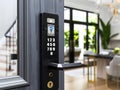 Advanced Biometric Smart Lock on Elegant Front Door Royalty Free Stock Photo
