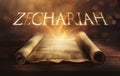 Glowing open scroll parchment revealing the book of the Bible. Book of Zephaniah Royalty Free Stock Photo