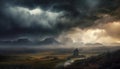 Dramatic landscape with storm passing over