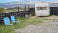 Borrego Springs Trailer and Two Retro Baby Blue Outdoor Chairs