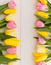 Pink Yellow Spring Tulips Flower Border. A background border Generated image