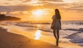 the woman walking on the beach