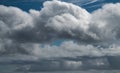 Dramatic stormy dark cloudy sky over sea, natural photo background Royalty Free Stock Photo