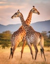 African Giraffe fighting