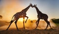 African Giraffe fighting