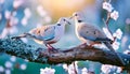 Lovebirds on the Bough: Turtle Doves Perched on a Branch