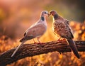 Lovebirds on the Bough: Turtle Doves Perched on a Branch