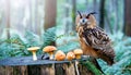 Owl Perched on a Wooden Stump Royalty Free Stock Photo