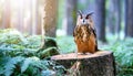 Owl Perched on a Wooden Stump Royalty Free Stock Photo