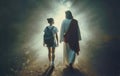 Jesus walking side by side with a teen girl Royalty Free Stock Photo