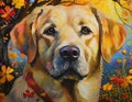 Autumn Splendor Dog Painting : Artistic Labrador retriever representation.