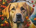 Autumn Splendor Dog Painting : Artistic Labrador retriever representation.