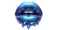 Metallic Gloss with Shiny Sensual Lips. sensual lips with glossy dripping blue lipstick Royalty Free Stock Photo