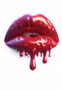Glossy Lips with Starry Metallic Drip. sensual lips with glossy dripping red lipstick Royalty Free Stock Photo