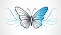 Butterfly with blue and black line effect. Butterfly insect effect line illustration Royalty Free Stock Photo