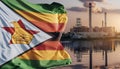 Close up shot of wavy flag of Zimbabwe Royalty Free Stock Photo