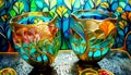 An artistic generated image of two inlayed drinking glasses with colour ink infills Royalty Free Stock Photo