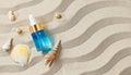 AI-generated Anti-Aging Serum with Collagen and Peptides in Blue Glass Bottle on Smooth Sand Royalty Free Stock Photo