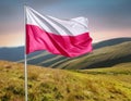 Poland flag waving on the background of the sea and sky. Royalty Free Stock Photo