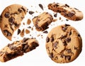 Chocolate chip cookies isolated on white background, clipping path included. Royalty Free Stock Photo