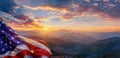 American Flag flying in the wind by mountains Royalty Free Stock Photo