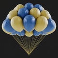 Blue and yellow balloons in a hot air balloon on a black background Royalty Free Stock Photo