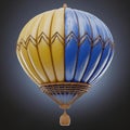 Blue and yellow balloons in a hot air balloon on a black background Royalty Free Stock Photo