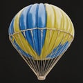 Blue and yellow balloons in a hot air balloon on a black background Royalty Free Stock Photo