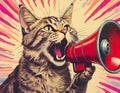 Cat shouting through a megaphone. Pop art retro style. Royalty Free Stock Photo
