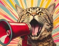 Cat shouting through a megaphone. Pop art retro style. Royalty Free Stock Photo