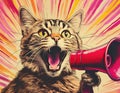Cat shouting through a megaphone. Pop art retro style. Royalty Free Stock Photo