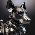 3D rendering of a stylized dog crafted from polished, dark chrome. Royalty Free Stock Photo