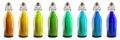 Set of glass bottle with swing clamp cork lid stopper colours of yellow, orange, blue, green, lime on transparent PNG Royalty Free Stock Photo