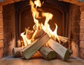 Close-up of burning firewood in a fireplace at home. Royalty Free Stock Photo