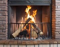 Close-up of burning firewood in a fireplace at home. Royalty Free Stock Photo