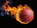 Basketball ball in fire on a black background. Copy space. Royalty Free Stock Photo