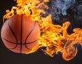 Basketball ball in fire on a black background. Copy space. Royalty Free Stock Photo