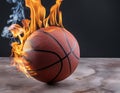 Basketball ball in fire on a black background. Copy space. Royalty Free Stock Photo