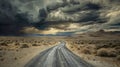 Winding desert highway with storm clouds Royalty Free Stock Photo