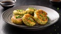 Pan fried Chinese chive dumplings in a dish Royalty Free Stock Photo