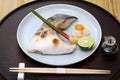 Buri kama shioyaki ( salt-grilled yellowtail collar ), Japanese cuisine Royalty Free Stock Photo
