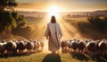Jesus with a flock of sheep Royalty Free Stock Photo