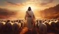 Jesus with a flock of sheep Royalty Free Stock Photo