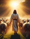 Jesus with a flock of sheep Royalty Free Stock Photo