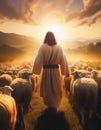 Jesus with a flock of sheep Royalty Free Stock Photo